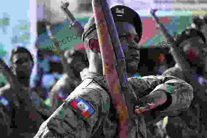 A Group Of Haitian Soldiers Standing In Front Of A Building With Their Weapons. Haiti: The Aftershocks Of History