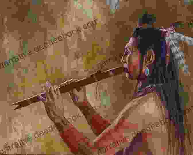 A Native American Flute Player, With An Image Of The Flute In The Background Music For Native American Flute Volume 1