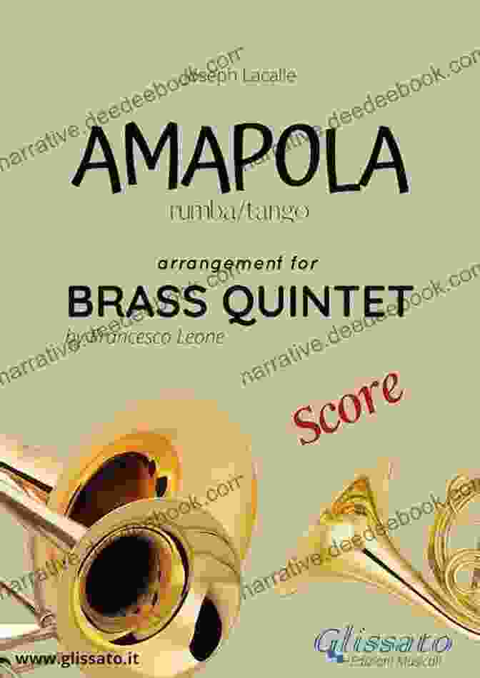 Amapola Brass Quintet Set Of Parts Featuring Trumpets, Horns, And Tuba On A Music Stand Amapola Brass Quintet Set Of Parts