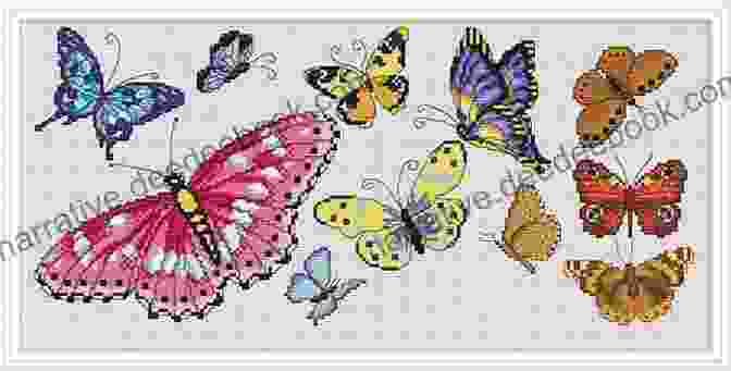 Close Up Of Butterfly 10 Cross Stitch Pattern, Featuring A Variety Of Butterfly Species With Intricate Details And Vibrant Colors. Butterfly 10 Cross Stitch Pattern Mother Bee Designs