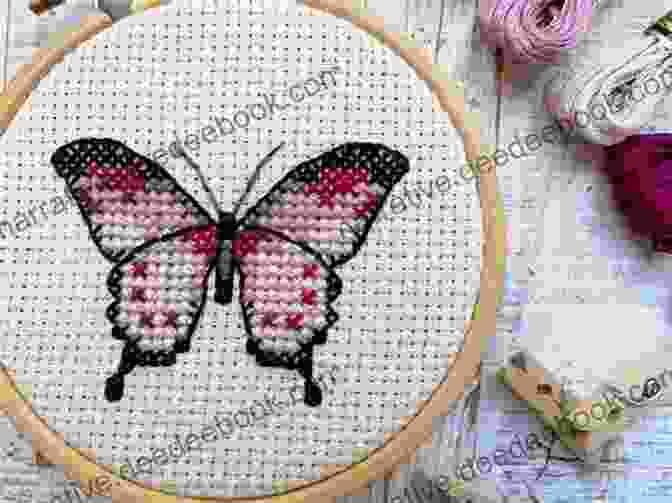 Close Up Of Finished Butterfly 10 Cross Stitch Embroidery, Framed And Ready To Display. Butterfly 10 Cross Stitch Pattern Mother Bee Designs